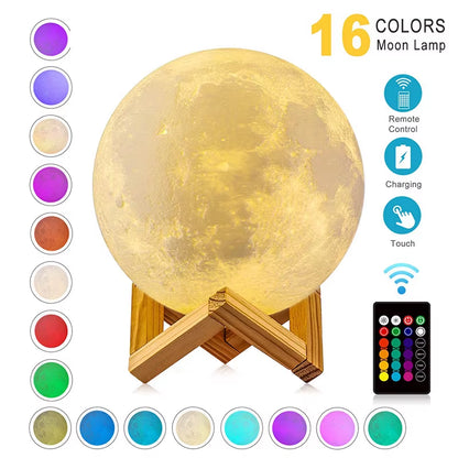 ZK30 Moon Lamp Kids Night Light Galaxy Lamp 16 Colors LED 3D Moon Light Touch Remote Control Rechargeable Gift for Girls Boys