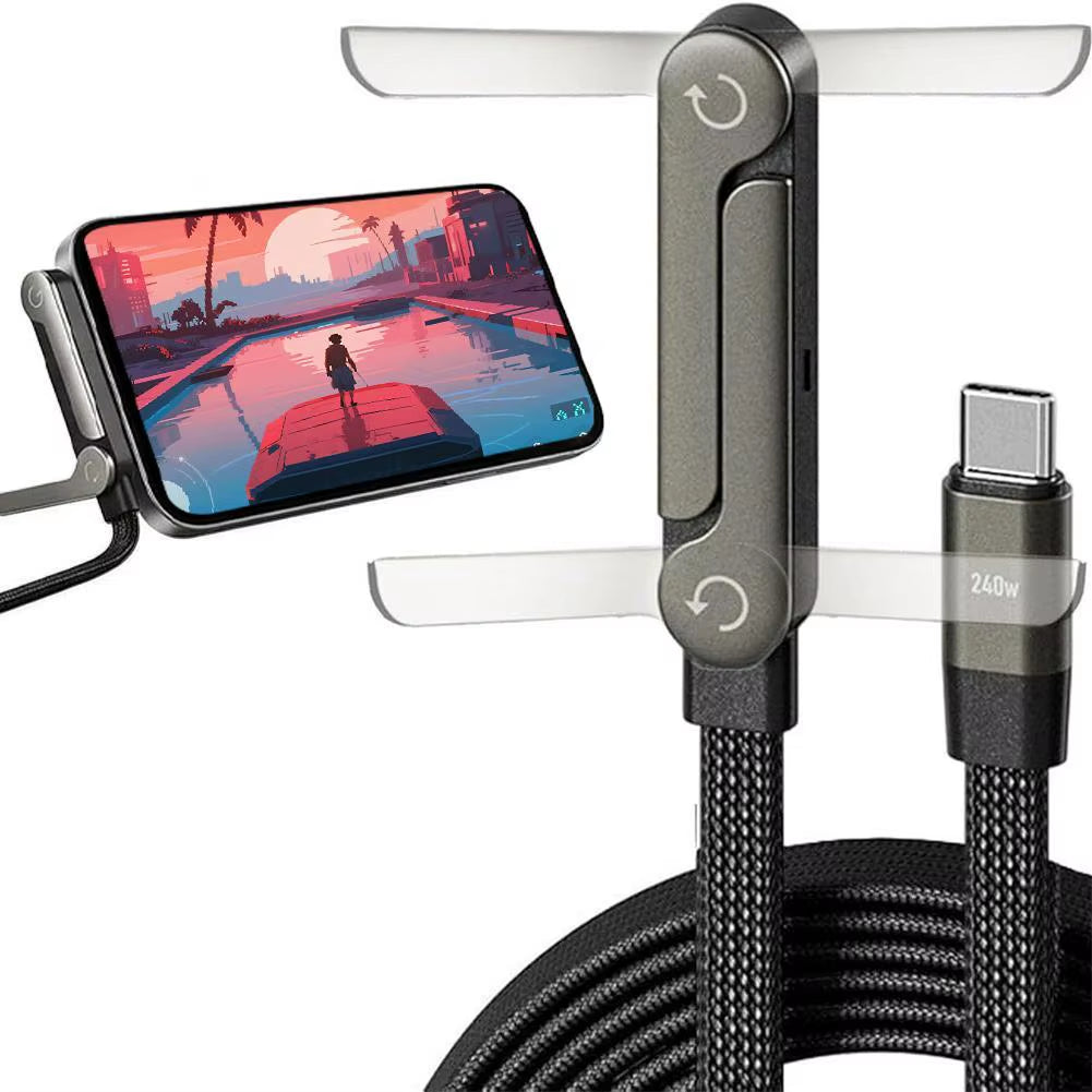 240W Fast Charging Data Cable with Integrated Phone Holder - Perfect for Apple TPC and More